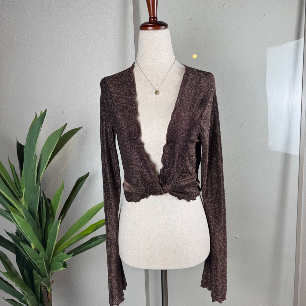 Girly Grunge Festival Y2K Metallic Bronze Urban Outfitters Wrap Top Women Size M
